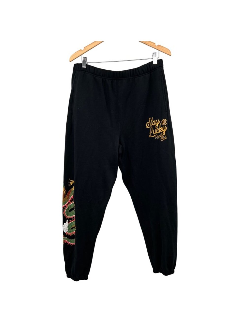 Roots Mens Graphic Sweatpants Drawstring Black/Multi Size Large Pockets
